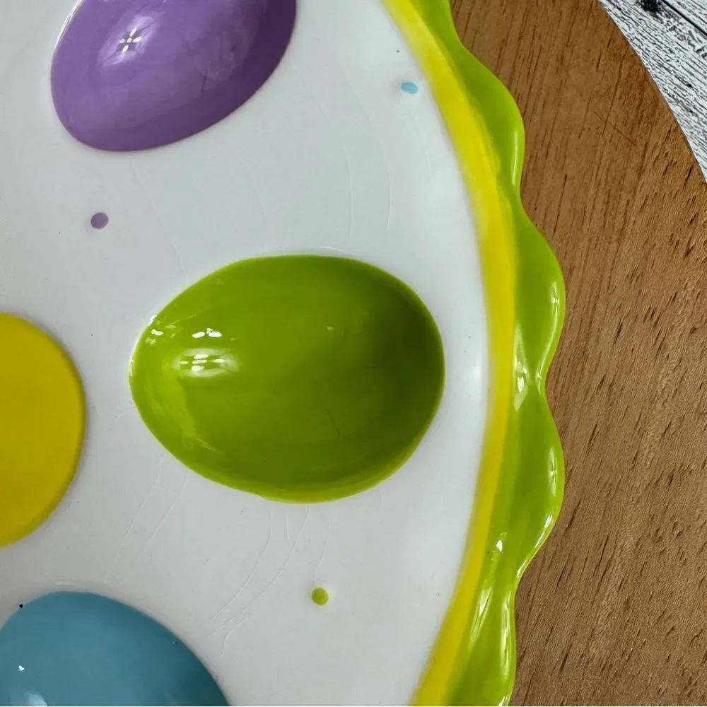 Pier 1 Pastel Deviled Eggs Easter Ceramic Platter Multicolor 11‎ Inch Round